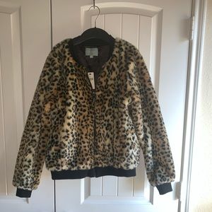 Anthropologie faux fur leopard print jacket